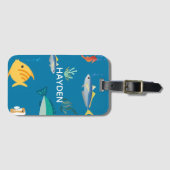 Moderne personalisierte blaue Fische und Seepferdc Gepäckanhänger (Vorderseite (Horizontal))