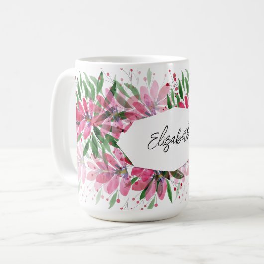 Moderne Personalisierte Blume blühen Wasserfarbenr Kaffeetasse (Vorderseite Links)