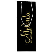 Moderne Personalisierte Bridesmaier in Schwarz und Geschenktüte Für Weinflaschen (Vorderseite)