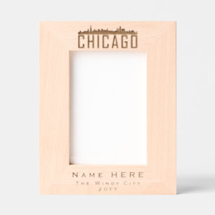 Moderne Personalisierte Chicago City Silhouette Geätzte Rahmen
