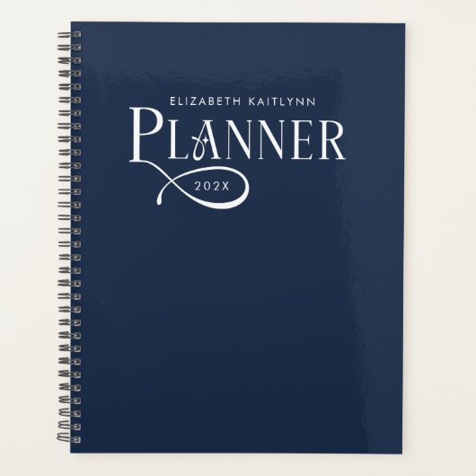 Moderne Personalisierte Dunkelblaue Weiße Planer (Vorderseite)
