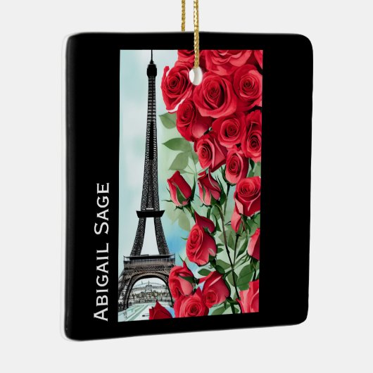Moderne Personalisierte Eiffelturm-Rote Rosen Keramikornament (Rechts)