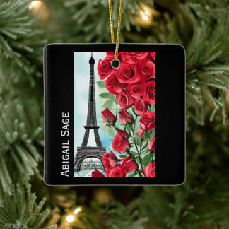 Moderne Personalisierte Eiffelturm-Rote Rosen Keramikornament