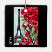 Moderne Personalisierte Eiffelturm-Rote Rosen Keramikornament (Rückseite)
