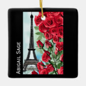 Moderne Personalisierte Eiffelturm-Rote Rosen Keramikornament (Vorderseite)
