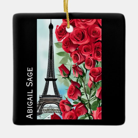 Moderne Personalisierte Eiffelturm-Rote Rosen Keramikornament (Vorderseite)