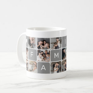Moderne Personalisierte "Family" 16-Foto Collage Kaffeetasse