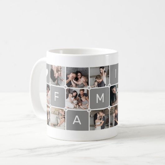 Moderne Personalisierte "Family" 16-Foto Collage Kaffeetasse (Vorderseite Links)