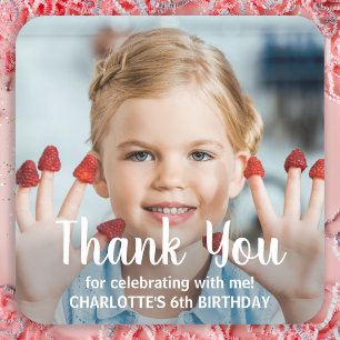 Moderne Personalisierte Foto Danke Geburtstag Quadratischer Aufkleber
