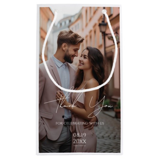 Moderne Personalisierte Foto-Hochzeit Kleine Geschenktüte (Rückseite)