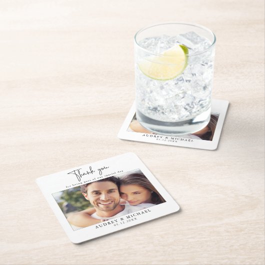 Moderne Personalisierte Foto Hochzeit Vielen Dank Rechteckiger Pappuntersetzer (Vor Ort)