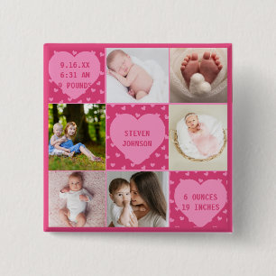 Moderne personalisierte Fotocollage mit 6 Bildern Button