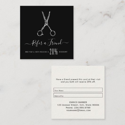 moderne personalisierte Friseurüberweisungskarte Quadratische Visitenkarte (Vorne/Hinten)