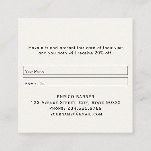 moderne personalisierte Friseurüberweisungskarte Quadratische Visitenkarte (Rückseite)