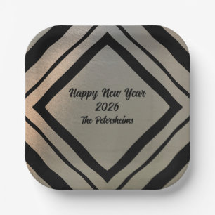 Moderne personalisierte gebürstete Metall-Frohes N Pappteller