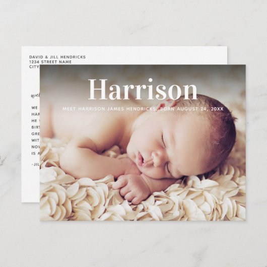 Moderne Personalisierte Geburtsankündigung Postkar Postkarte (Vorne/Hinten)