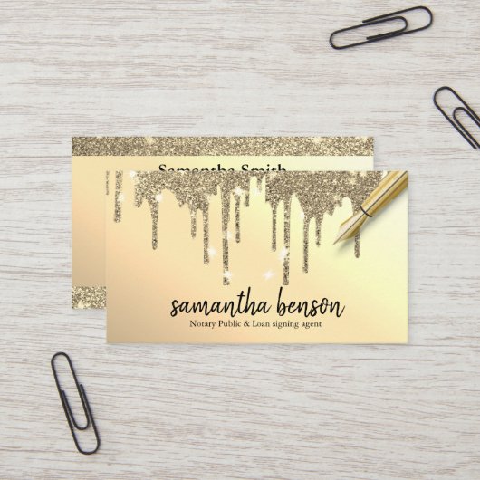 Moderne Personalisierte Gold Tropfen Notar Agent Visitenkarte (Vorderseite/Rückseite Beispiel)