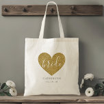 Moderne Personalisierte Goldherz-Braut Tragetasche<br><div class="desc">Maßgeschneiderte Totentasche mit goldenem Glitzer und modernem handkalligraphischem Design. Personalisieren Sie sich mit dem Namen der Braut.</div>