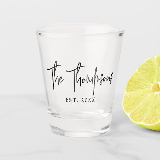 Moderne Personalisierte Hochzeit mit eleganter Kal Schnapsglas (Vorderseite)