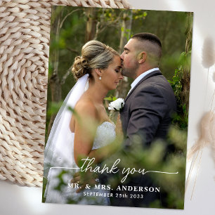 Moderne Personalisierte Hochzeit mit schlichtem Fo Dankeskarte