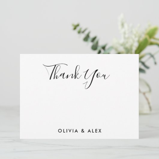 Moderne Personalisierte Hochzeit mit schwarzer Sch Dankeskarte (Stehend Vorderseite)