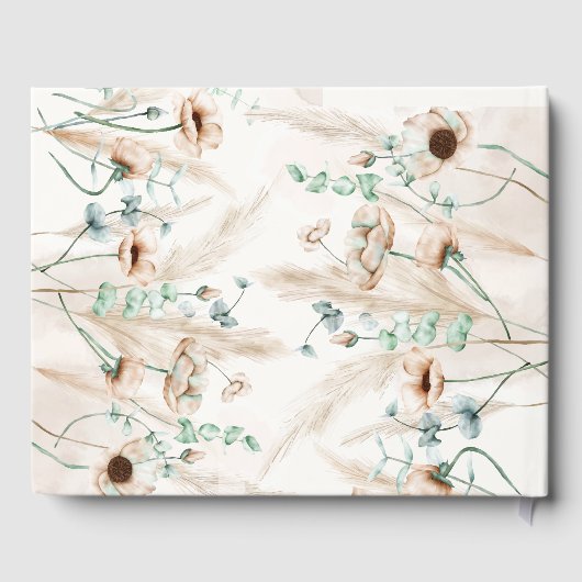 Moderne Personalisierte Hochzeiten Boho Pampas Gra Gästebuch (Rückseite)