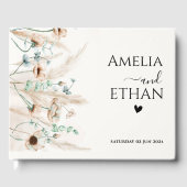 Moderne Personalisierte Hochzeiten Boho Pampas Gra Gästebuch (Vorderseite)