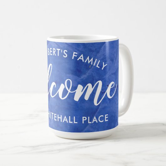 Moderne personalisierte Kaffeetasse in Navyblau (VorderseiteRechts)