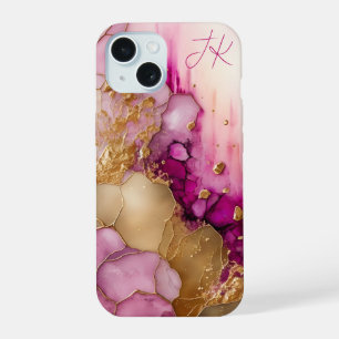 Moderne personalisierte Marmor-Monogramm in Lila u iPhone 15 Hülle