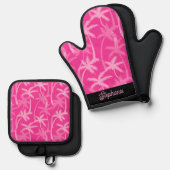 Moderne Personalisierte, Mit Monogramm Palmen Ofenhandschuh & Topflappen-Set (Vorderseite/Rückseite)
