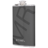 Moderne Personalisierte Monogramm Grau Flachmann (Links)