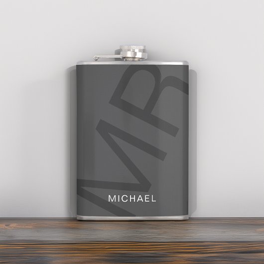 Moderne Personalisierte Monogramm Grau Flachmann