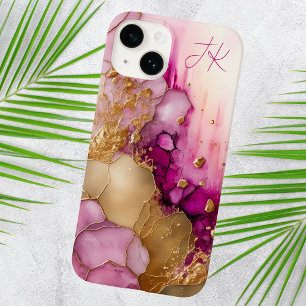 Moderne personalisierte Monogramm-Marmor in Lila u Case-Mate iPhone 14 Hülle