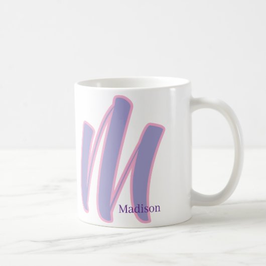 Moderne personalisierte Monogramm-Name in Rosa und Kaffeetasse (Rechts)