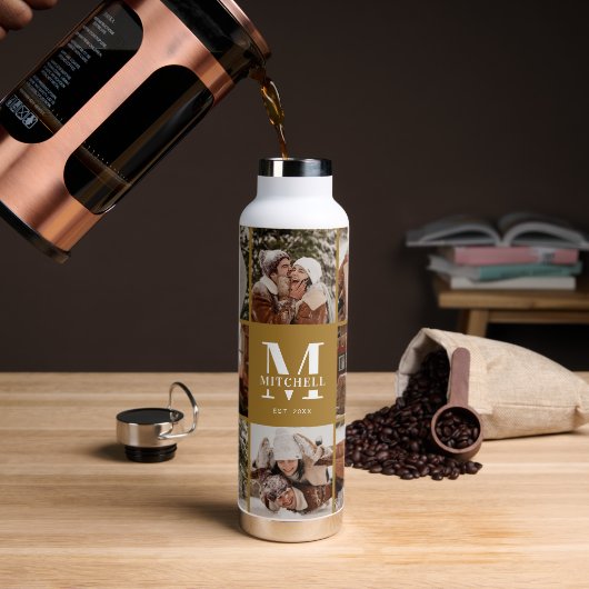 Moderne Personalisierte Monogramm- und FotoCollage Trinkflasche (Kaffee)