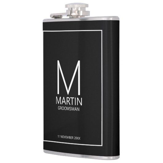 Moderne Personalisierte Monogramm- und Name-Trauze Flachmann (Links)