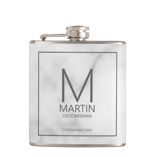 Moderne Personalisierte Monogramm- und Name-Trauze Flachmann (Vorderseite)