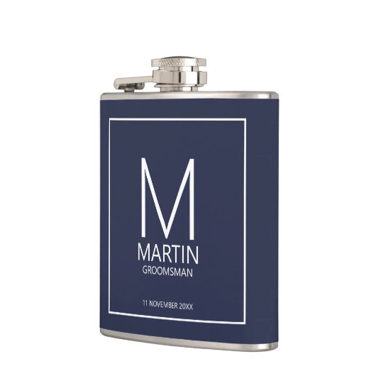 Moderne Personalisierte Monogramm- und Name-Trauze Flachmann (Links)