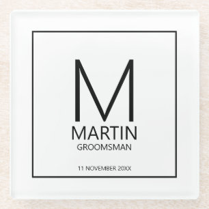 Moderne Personalisierte Monogramm- und Name-Trauze Glasuntersetzer
