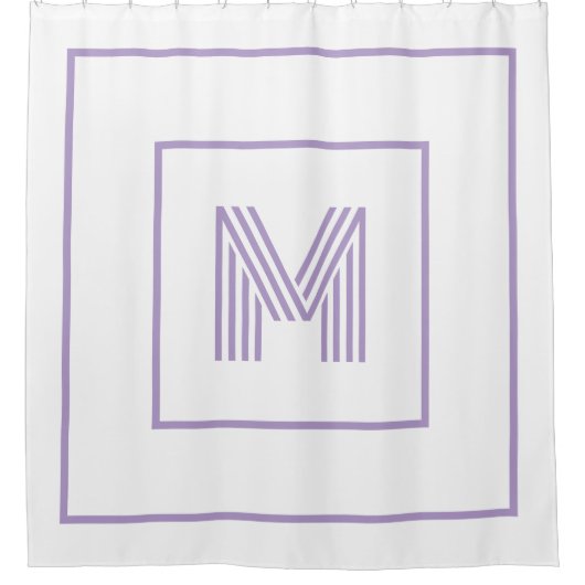Moderne personalisierte Monogramm weiß lila Duschvorhang (Vorderseite)