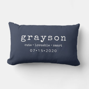 Moderne Personalisierte Name Geburtsdatum Blau Lendenkissen