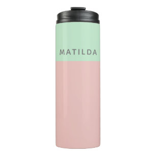Moderne personalisierte Namen-Rosa-Mint-Farbenbloc Thermosbecher