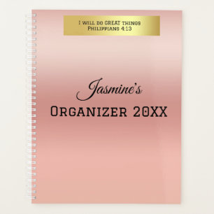 Moderne personalisierte Namen-Roségold-Bibelvers Planer