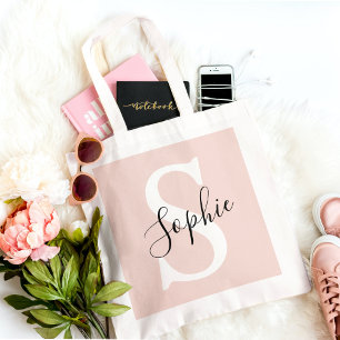 Moderne personalisierte Namensmonogramm Pastellros Tragetasche