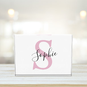 Moderne personalisierte Namensmonogramm Rosa Fotoblock