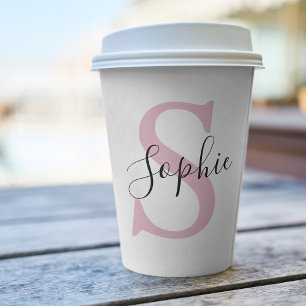 Moderne personalisierte Namensmonogramm Rosa Pappbecher