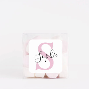Moderne personalisierte Namensmonogramm Rosa Quadratischer Aufkleber
