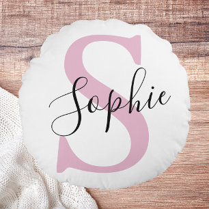 Moderne personalisierte Namensmonogramm Rosa Rundes Kissen