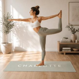 Moderne personalisierte Salbei-grüne Namens-Yoga-M Yogamatte