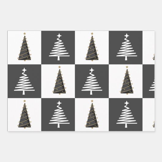 Moderne Personalisierte Schwarz-Weiß-Weihnachten Geschenkpapier Set (Vorderseite)